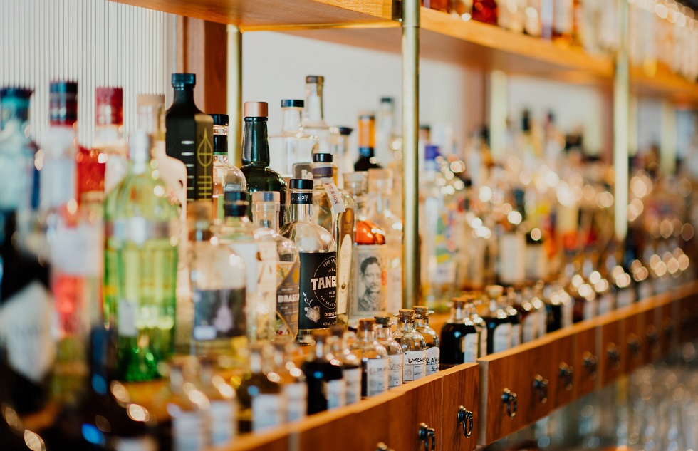Alcohol behind a bar